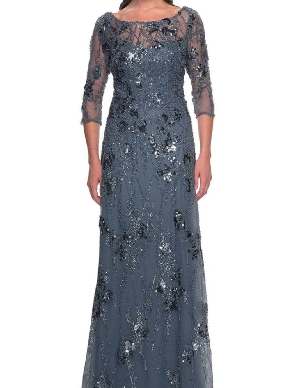NWT La Femme 31458SC Beaded Mother of the Bride Dresses Slate Gray Size 12